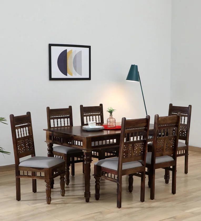 Sheesham Wood 6 Seater Dining Set In Provincial Teak Finish With Bench - Ouch Cart