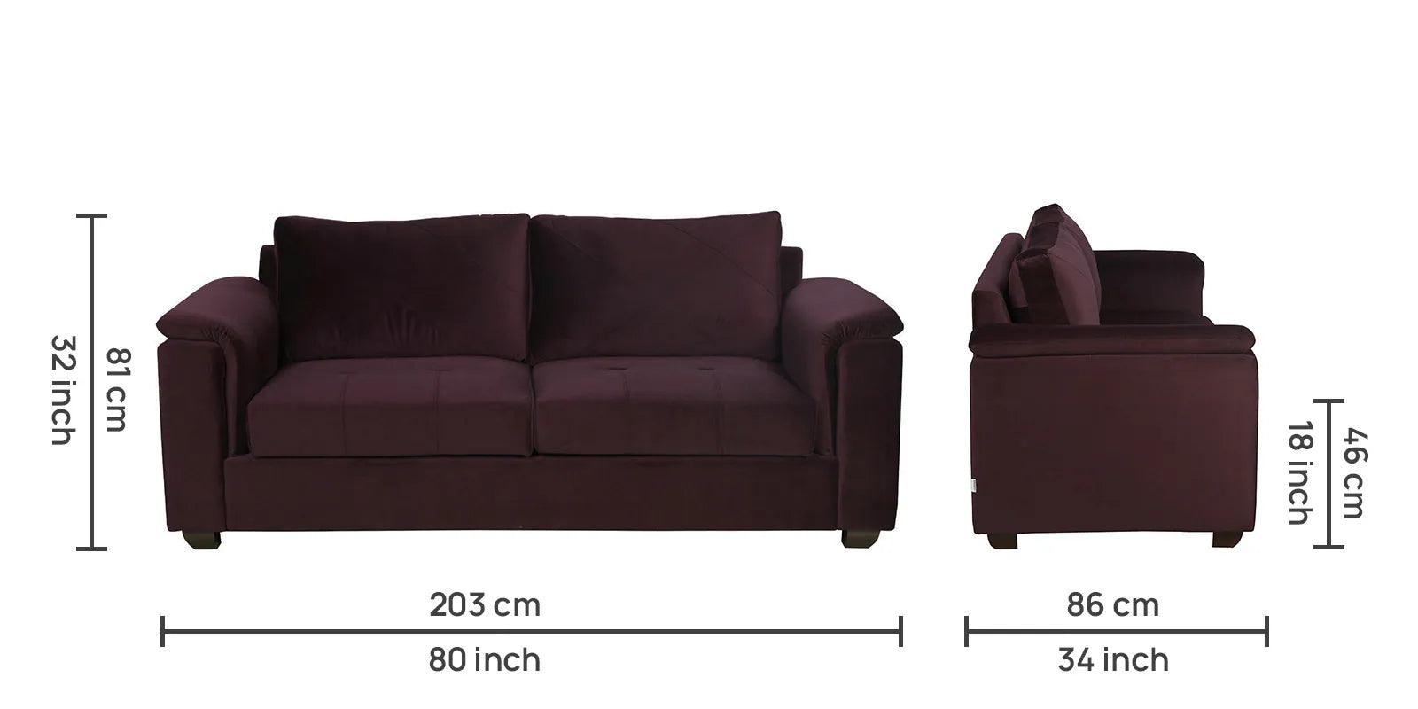 Velvet 3 Seater Sofa In Wine Colour - Ouch Cart