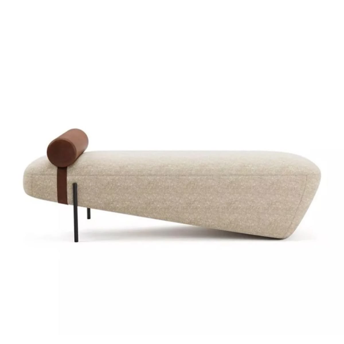 Modern Upholstered Bench with Leatherite Bolster Pillow | Luxury Bouclé Fabric Accent Bench OUCH CART