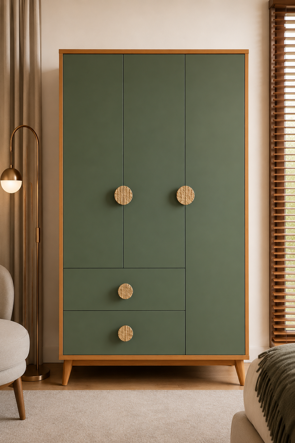 Modern 3 Door Wooden Wardrobe with 2 Drawers OUCH CART