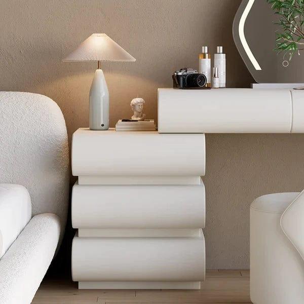 Lukas Modern White Makeup Vanity Set PU Leather Dressing Table with Stool & LED Mirror, Makeup Table with Drawers and Soft Cushioned Stool for Home and Bedroom, Dressing Vanity for Makeup - Ouch Cart