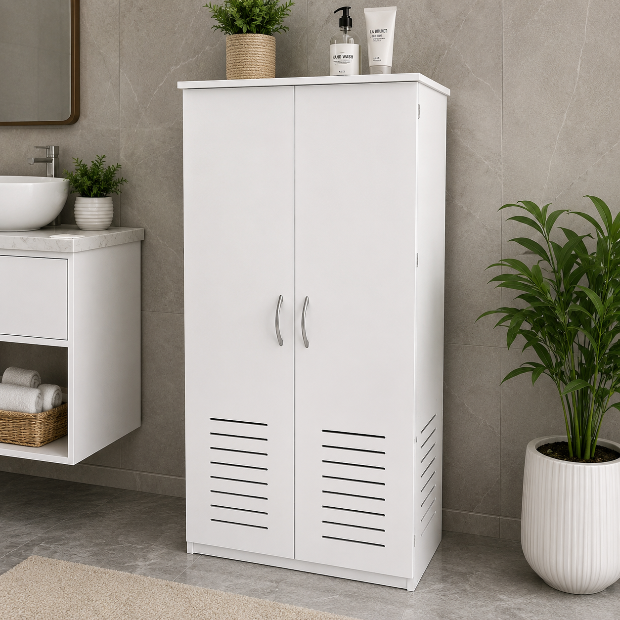 Waterproof Bathroom Storage Cabinet with Double Doors