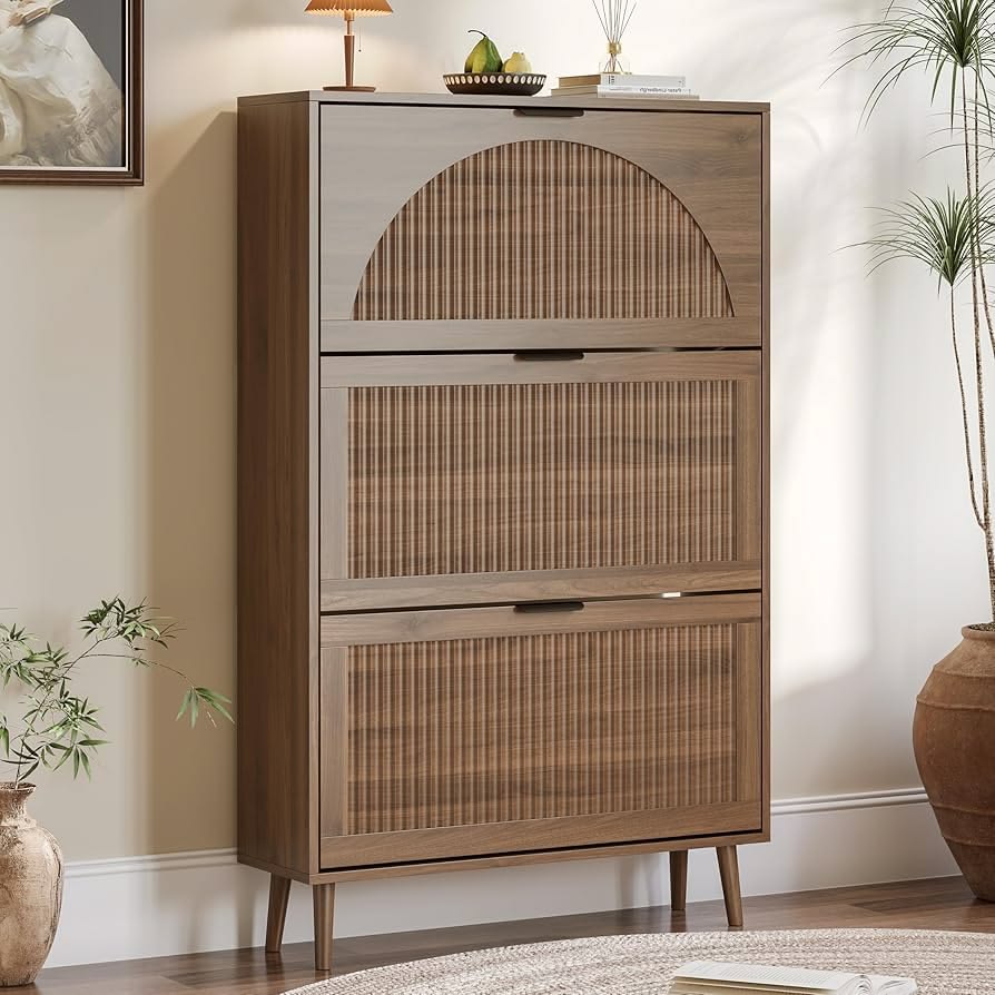 Modern Wooden Shoe Cabinet with 3 Flip Drawers | Space-Saving Shoe Storage Organizer | Multi-Pair Entryway Shoe Rack for Hallway, Living Room & Bedroom OUCH CART