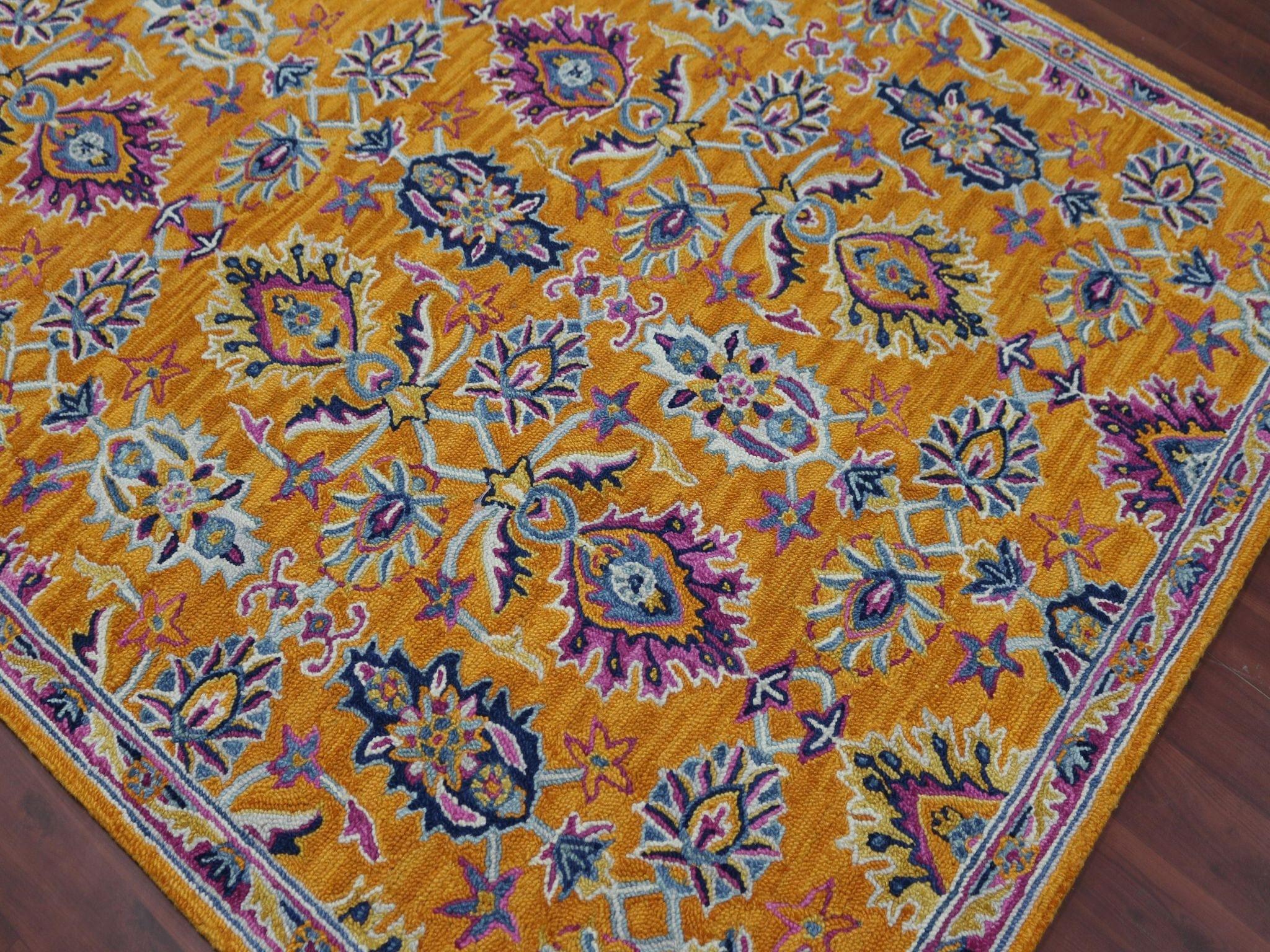 ORANGE Wool Boho 5X8 Feet Hand-Tufted Carpet - Rug - Ouch Cart