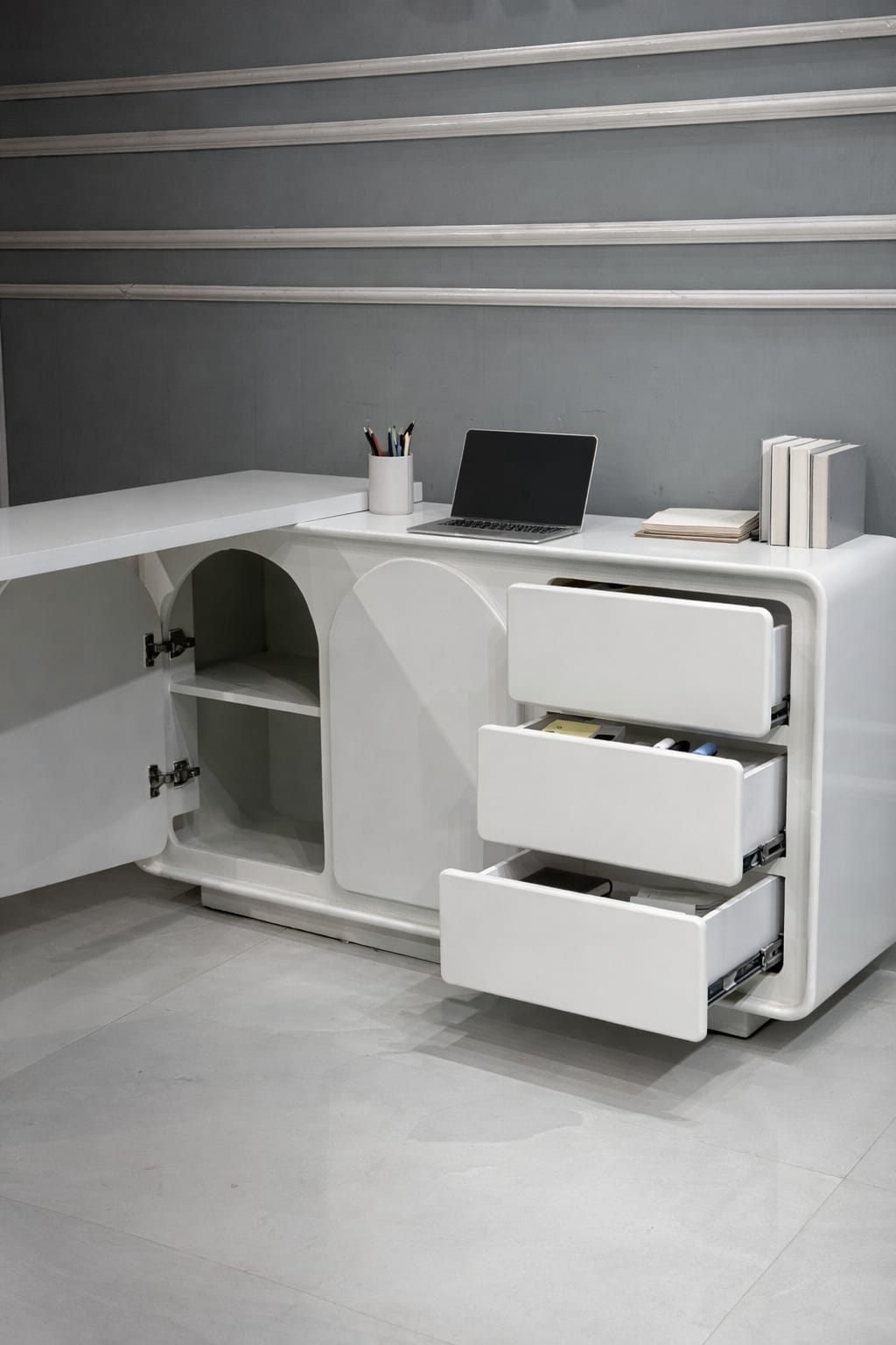 Aoi White L-Shape Executive Desk Large Home Office Desk Storage Drawers & Cabinet Left Hand OUCH CART