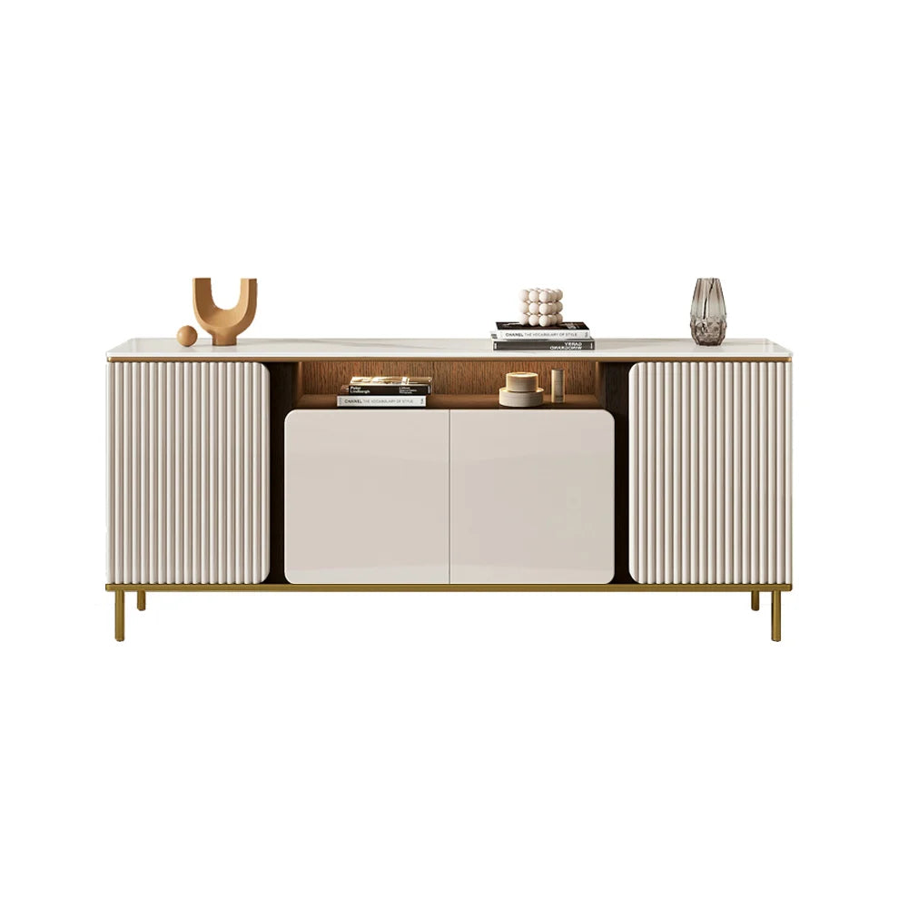 Modern Fluted TV Unit with Storage Cabinet & Shelves Ouch Cart