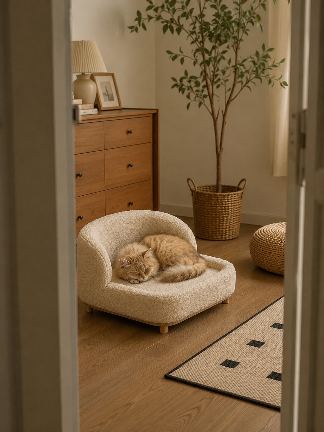 Plush Teddy Fabric Pet Sofa Bed – Soft Elevated Dog & Cat Couch with Wooden Legs, Cozy Washable Pet Lounge OUCH CART