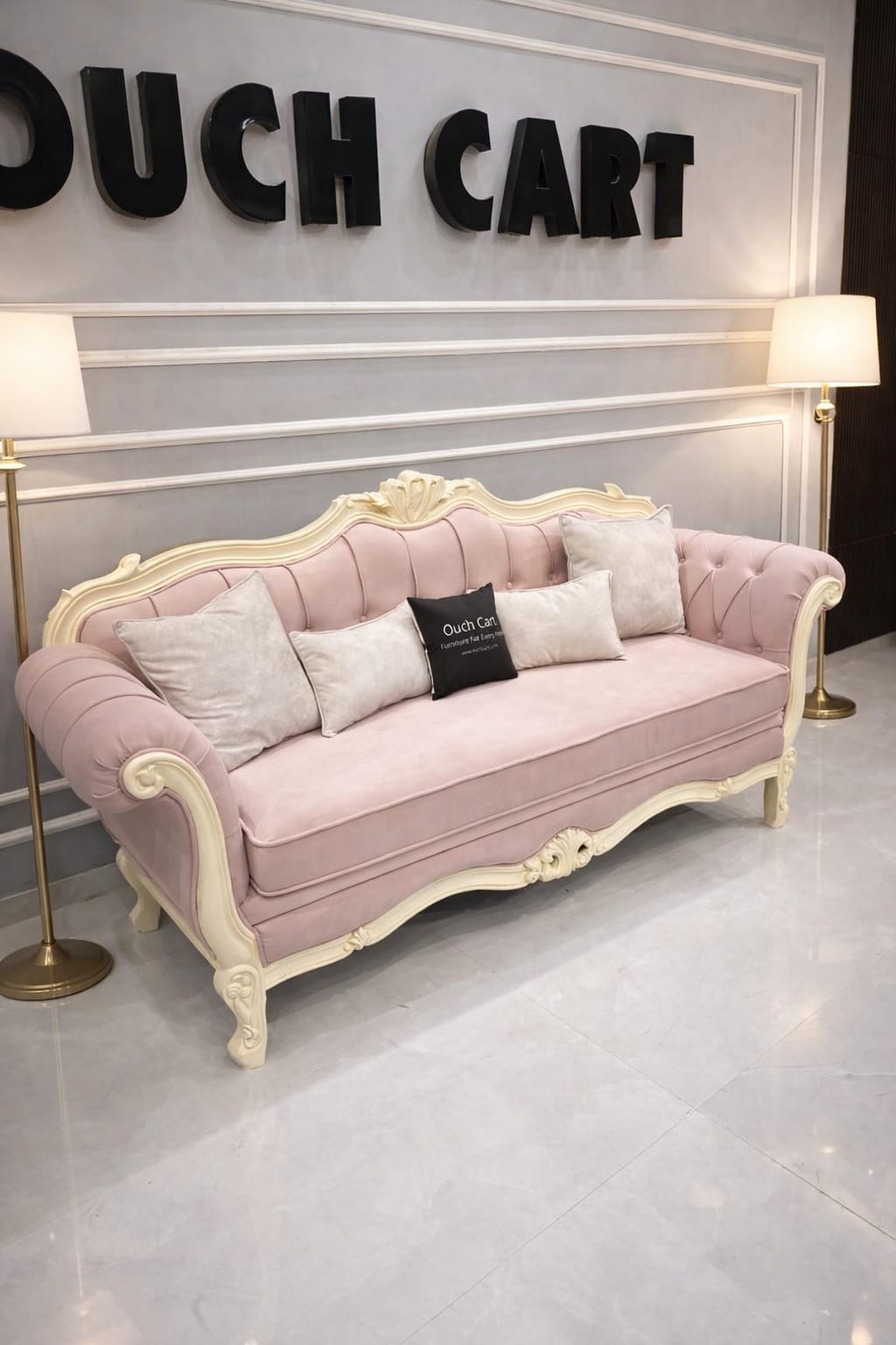 French-style carved pink sofa