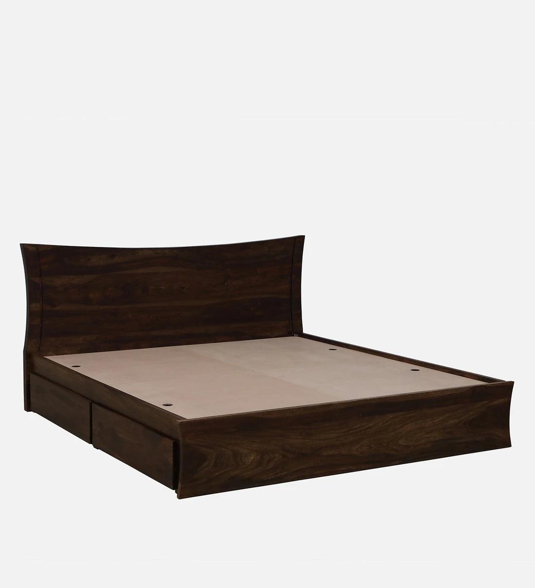Sheesham Wood King Size Bed In Provincial Teak Finish With Drawer Storage - Ouch Cart