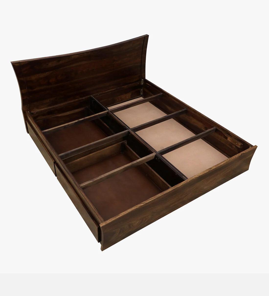 Sheesham Wood King Size Bed In Provincial Teak Finish With Drawer Storage - Ouch Cart