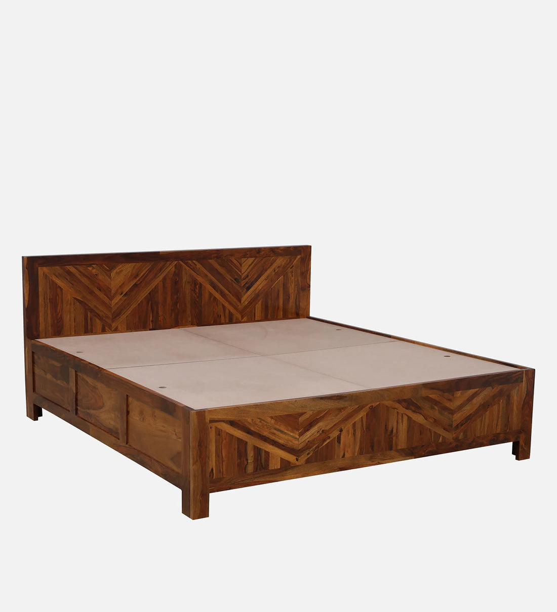 Sheesham Wood King Size Bed With Box Storage in Light Honey Finish