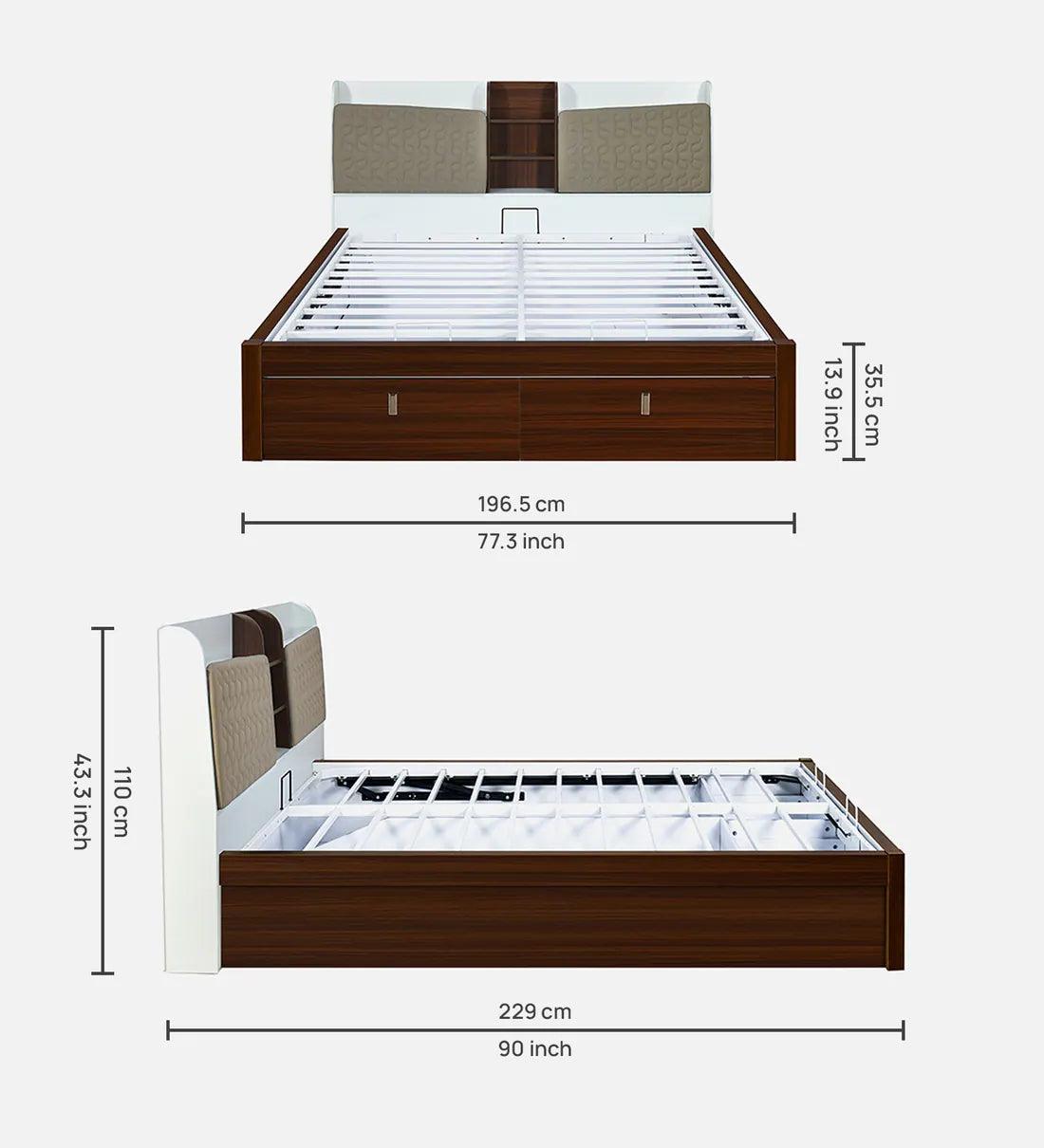Memo Premier King Bed In Walnut Finish With Hydrualic Storage - Ouch Cart