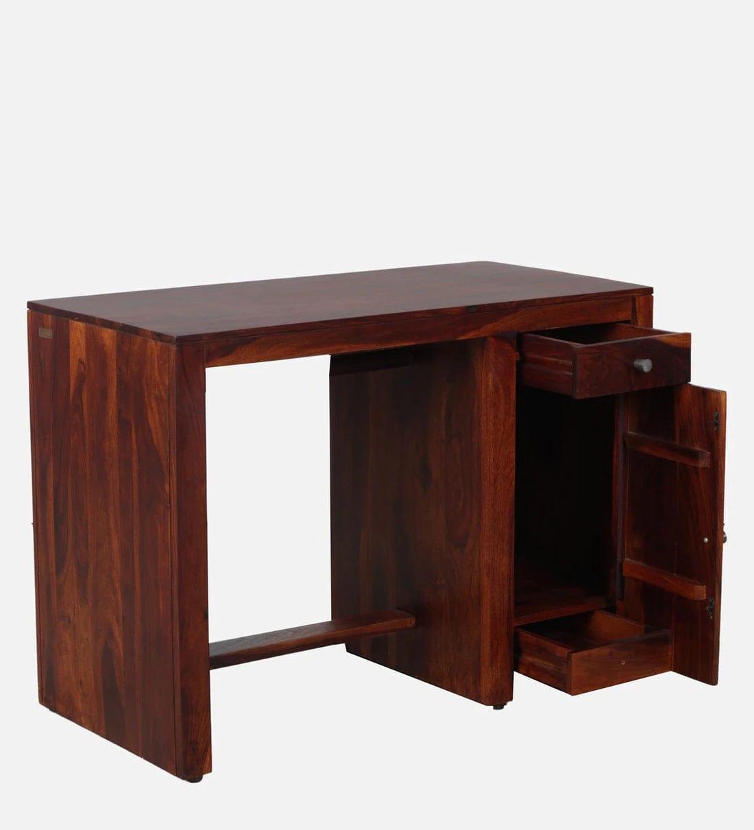 Arno Sheesham Wood Writing Table In Honey Oak Finish, - Ouch Cart