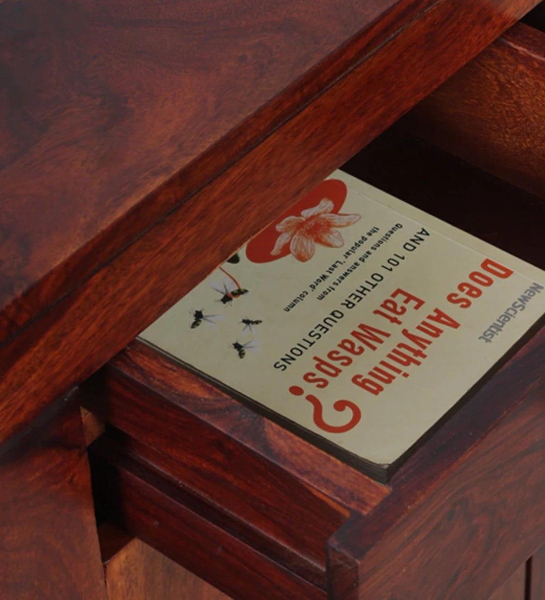 Arno Sheesham Wood Writing Table In Honey Oak Finish, - Ouch Cart