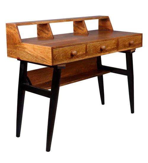 Charlotte Table With 3 Drawers In Teak & Black Finish - Ouch Cart