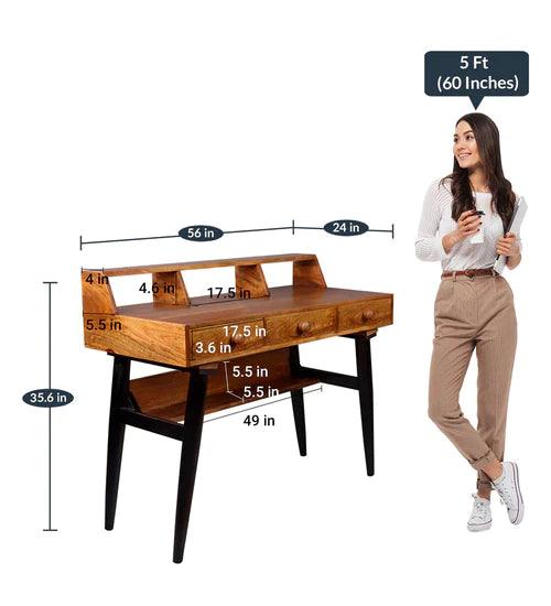 Charlotte Table With 3 Drawers In Teak & Black Finish - Ouch Cart