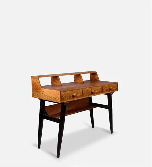 Charlotte Table With 3 Drawers In Teak & Black Finish - Ouch Cart