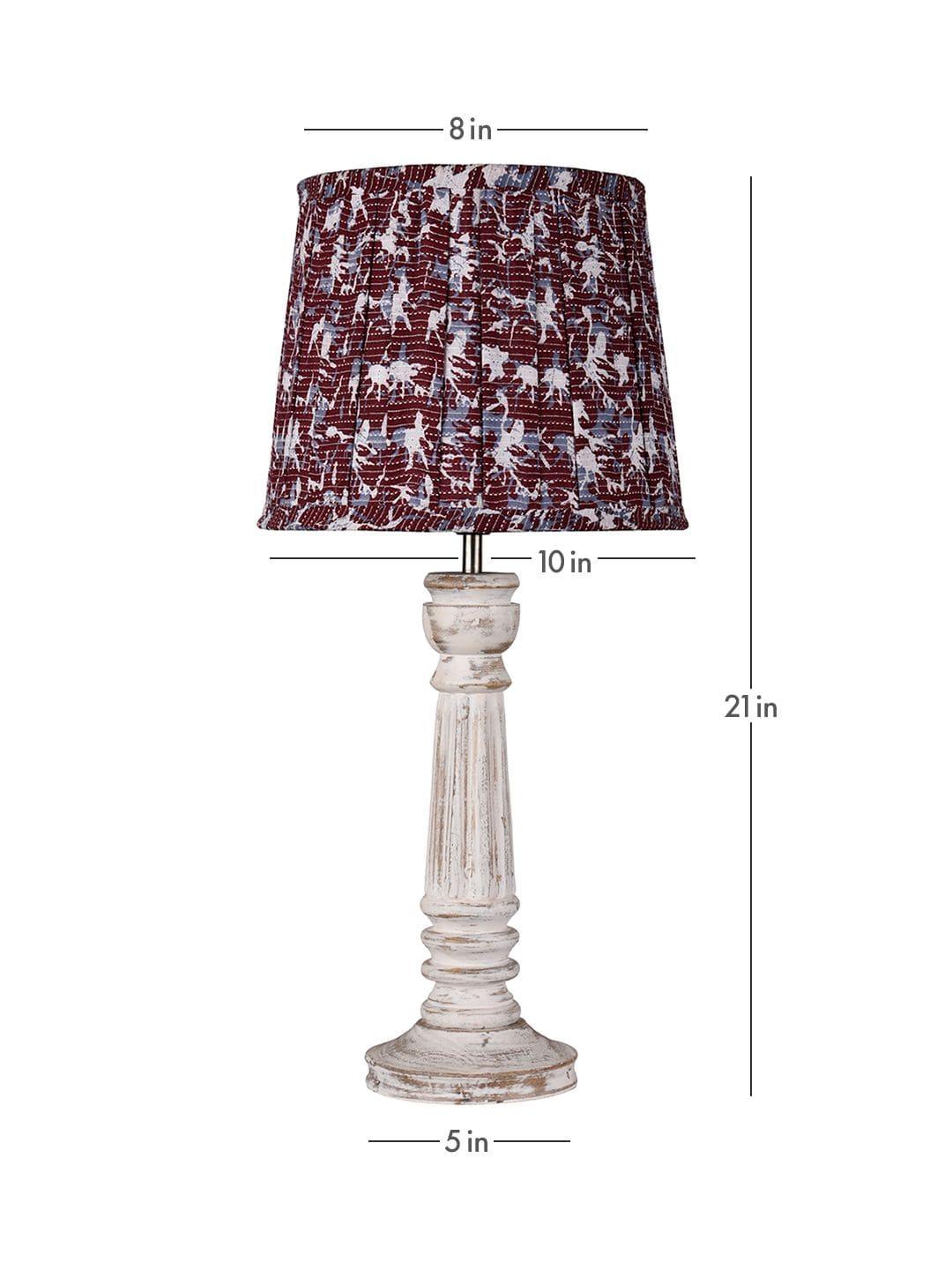 Wooden Pillar White lamp with pleeted Colorful Soft Shade - Ouch Cart