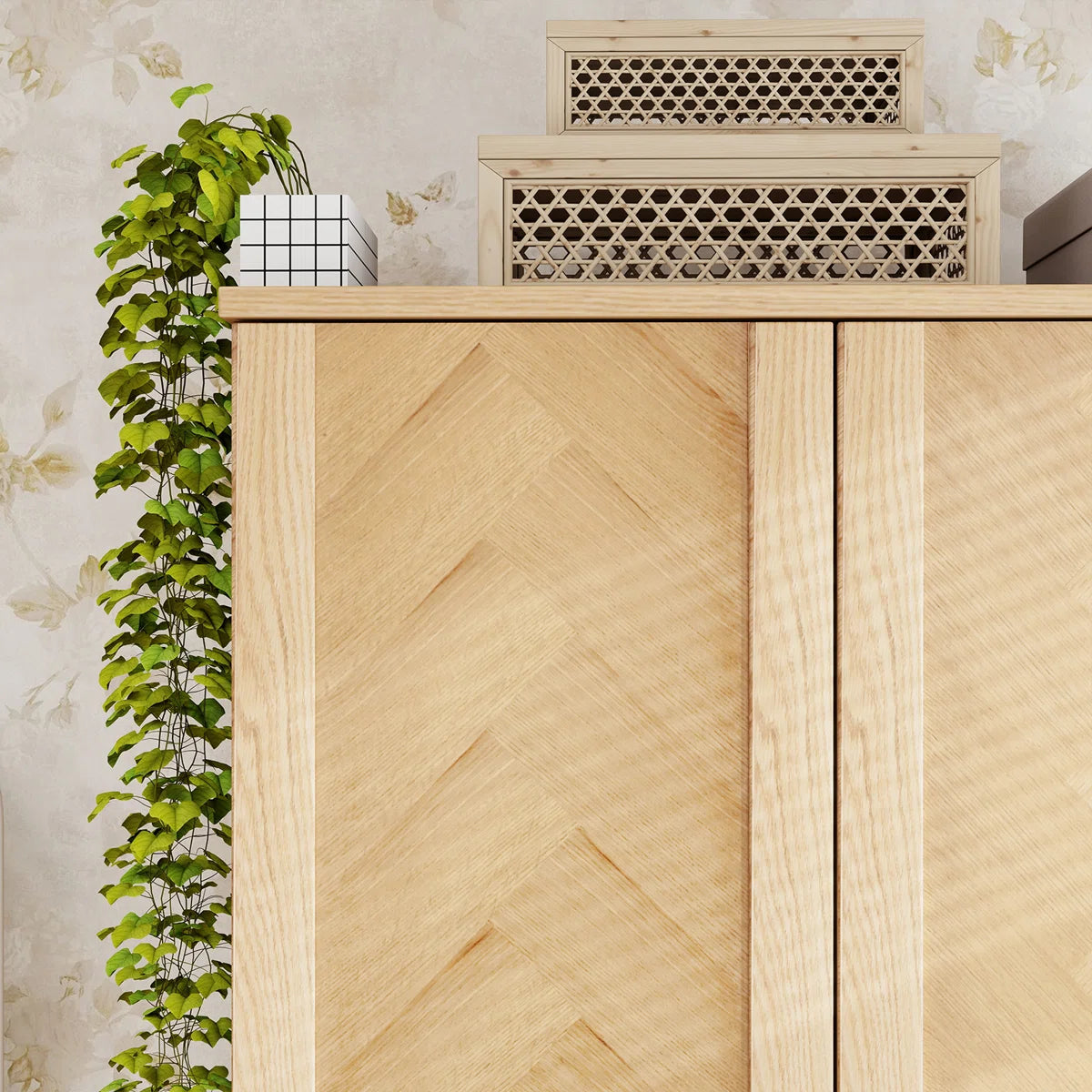 2-Door Solid Wood Wardrobe Closet Armoire with Drawer Hanging Rod Natural Finish