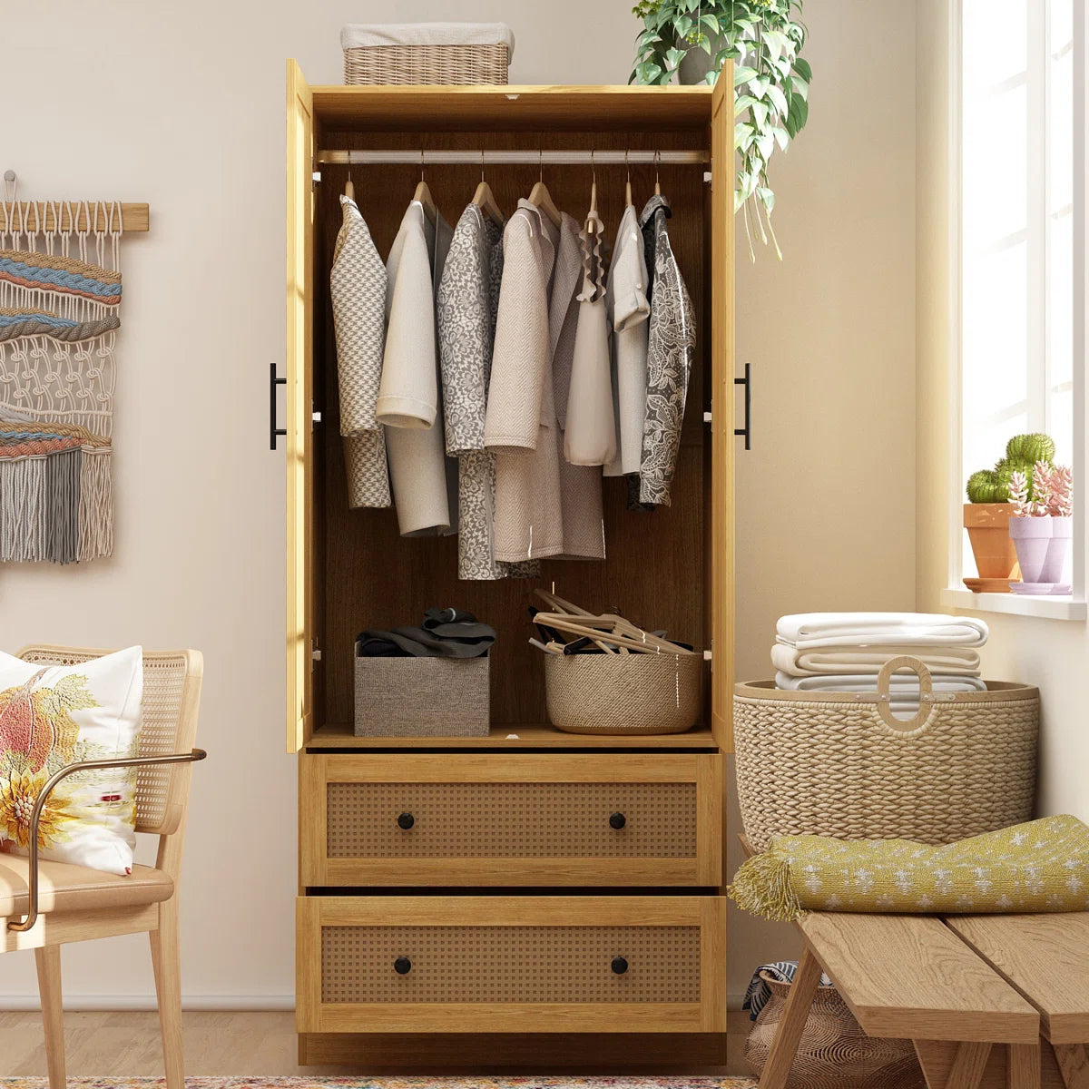Premium Solid Wood Armoire Modern Bedroom Furniture OUCH CART