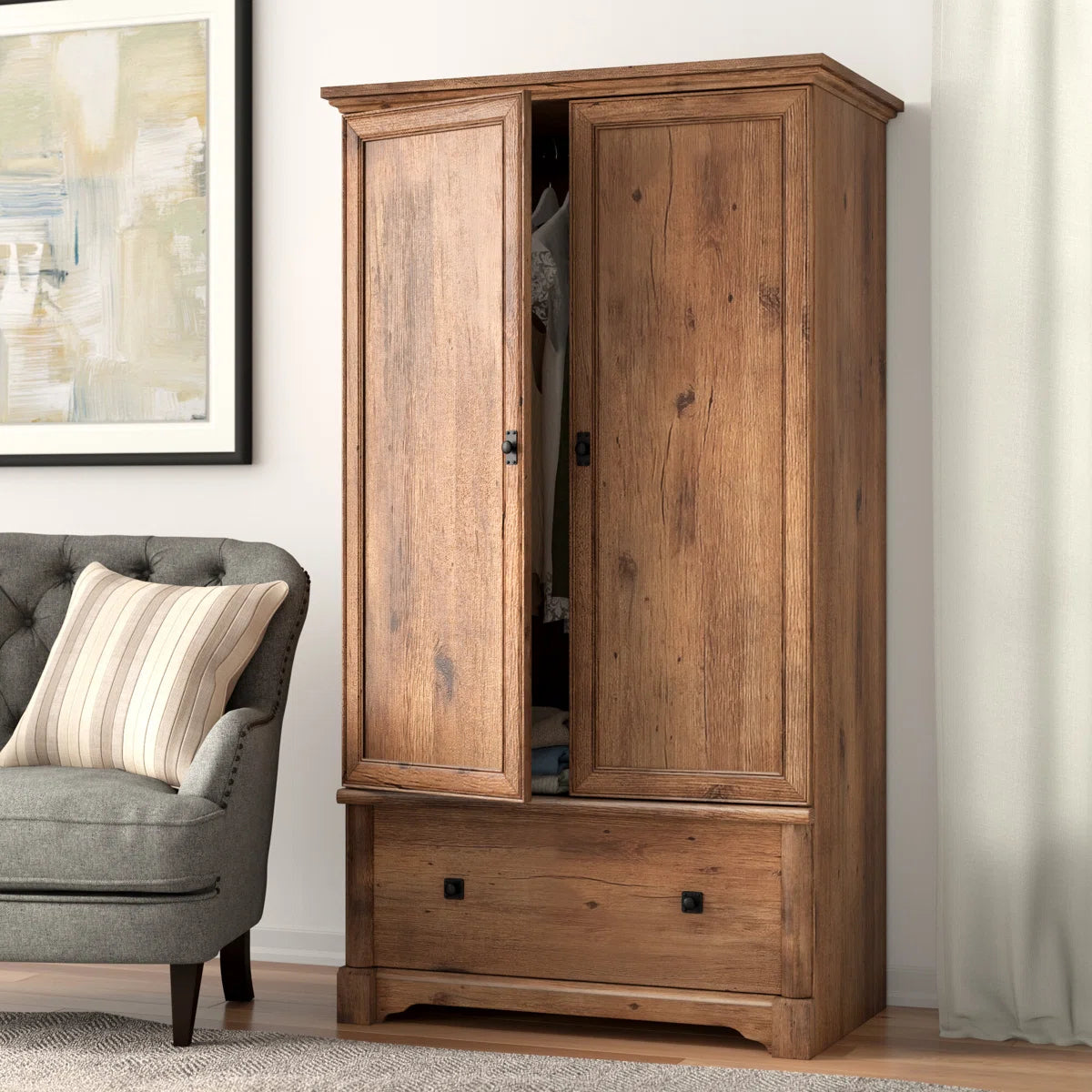 Orviston Armoire with Drawers and Hanging Space for Bedroom OUCH CART