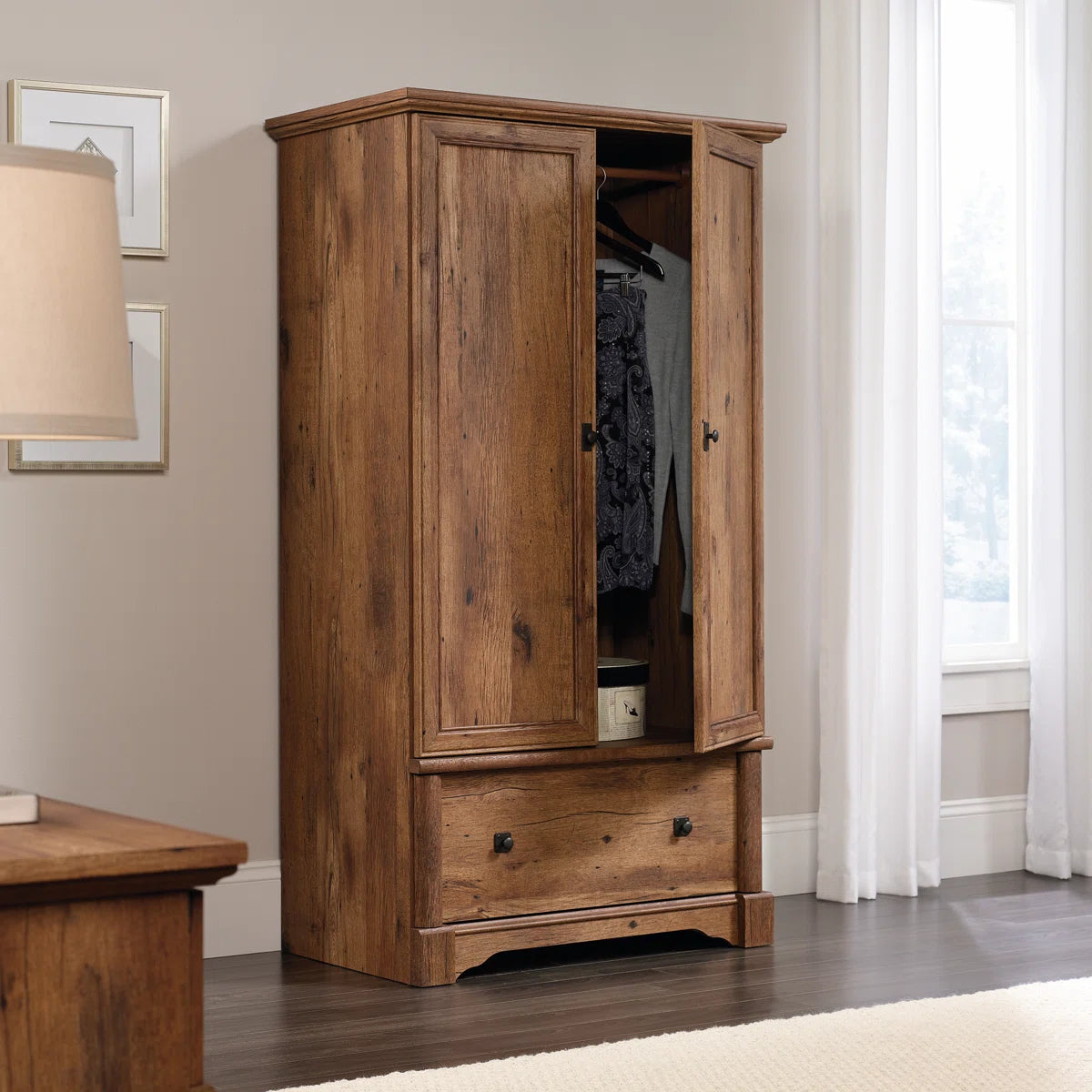 Orviston Armoire with Drawers and Hanging Space for Bedroom OUCH CART