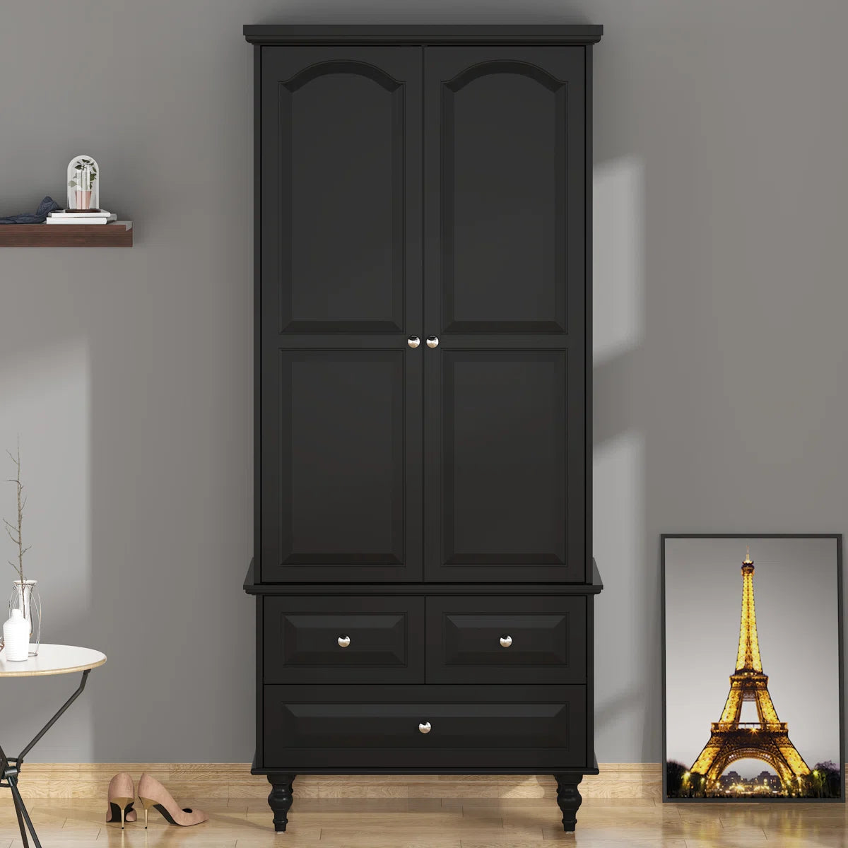 Elegant Talisha Wooden Wardrobe Armoire with 3 Large Drawers OUCH CART