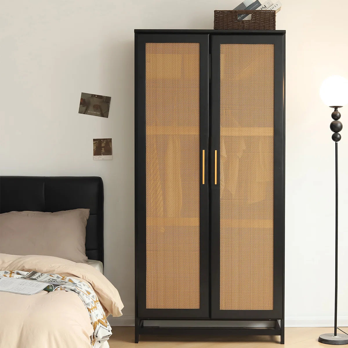 Albertha Solid Wood Bedroom Wardrobe Large Storage Rattan Door Style-OUCH CART | Wardrobe