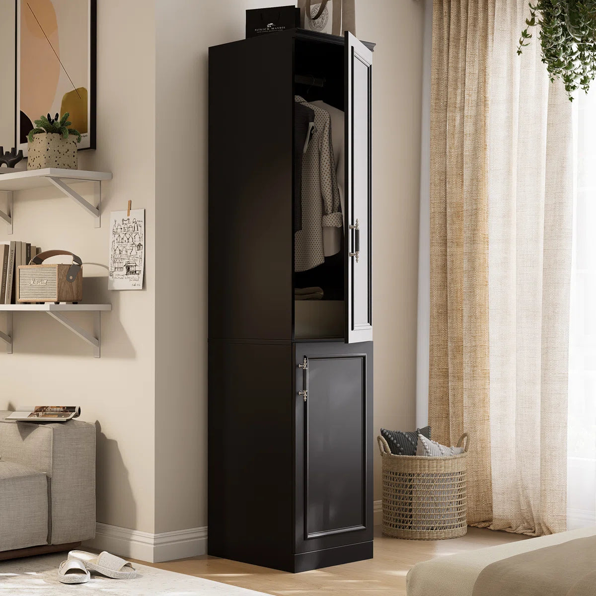 White Freestanding 2-Door Armoire Wardrobe Closet 74.8 Inch Large Storage Solution-OUCH CART | Wardrobe