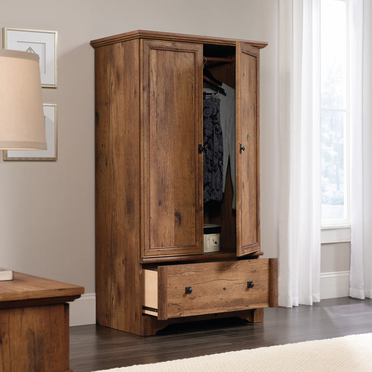 Orviston Armoire with Drawers and Hanging Space for Bedroom OUCH CART