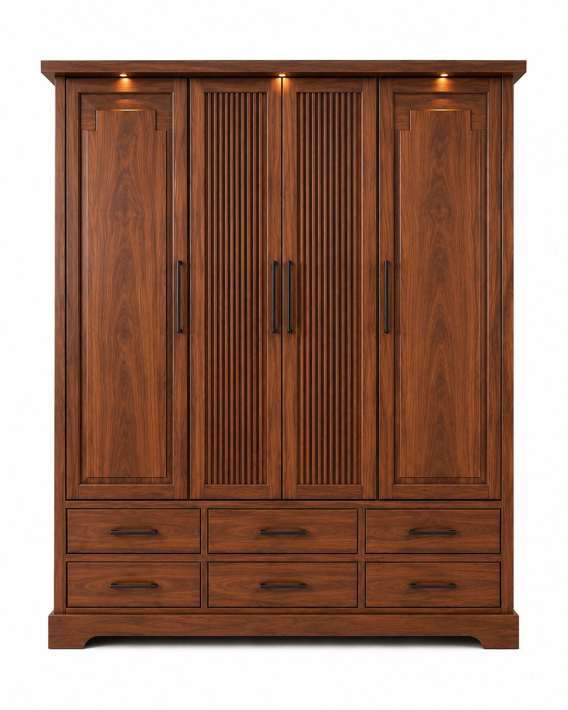 Modern 4 Door Wooden Wardrobe with 6 Storage Drawers