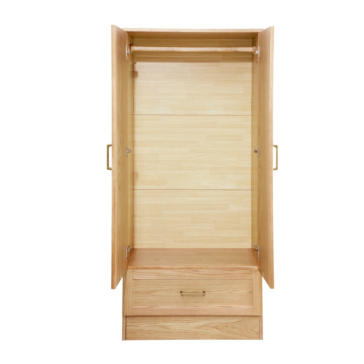 2-Door Solid Wood Wardrobe Closet Armoire with Drawer Hanging Rod Natural Finish