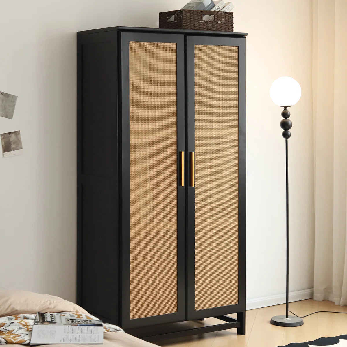 Albertha Solid Wood Bedroom Wardrobe Large Storage Rattan Door Style-OUCH CART | Wardrobe
