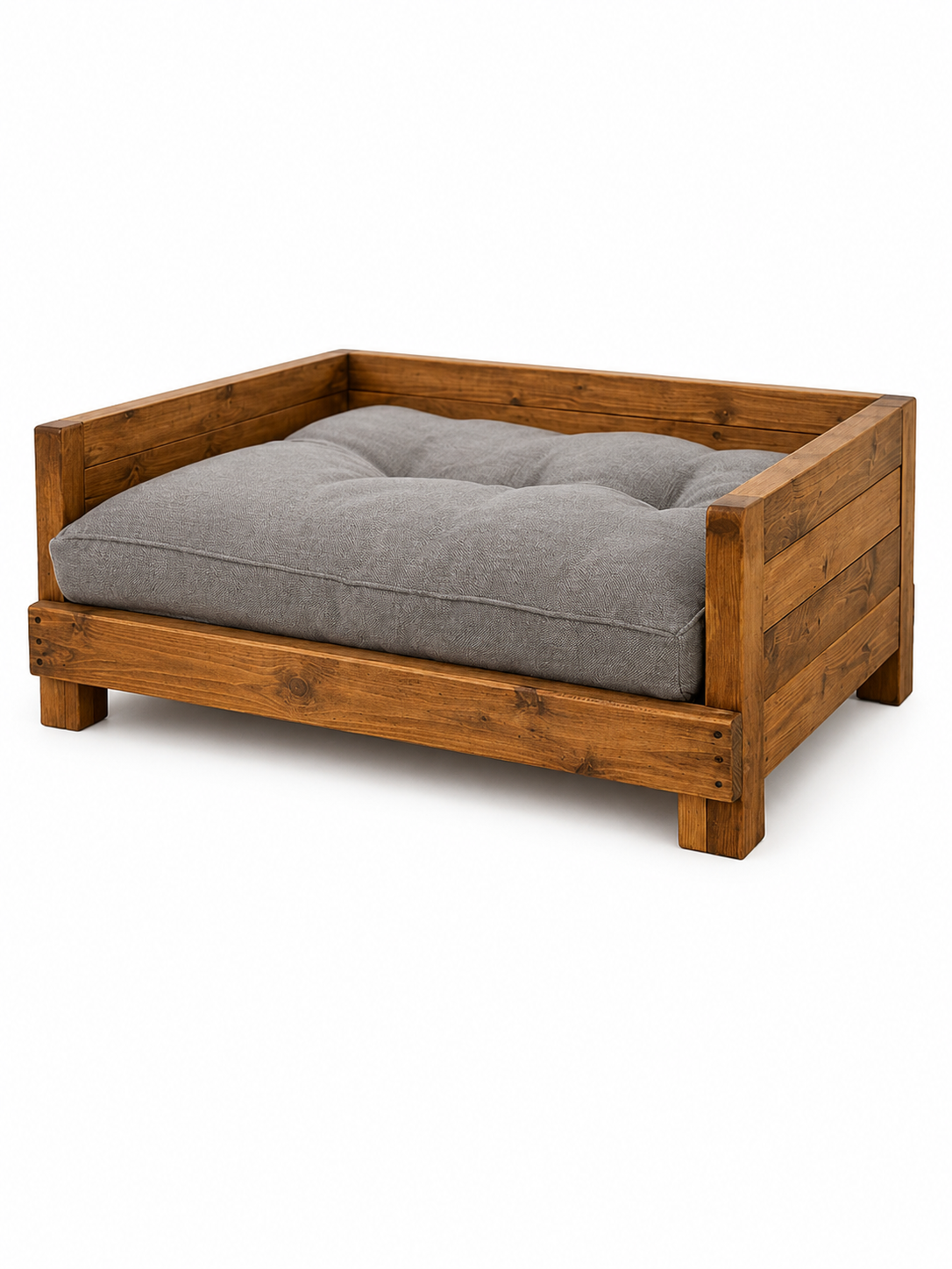 Solid Wood Dog Bed with Plush Cushion | Luxury Elevated Wooden Pet Sofa for Small & Medium Dogs