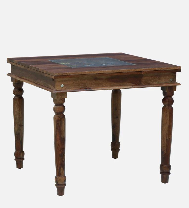 Sheesham Wood 4 Seater Dining Set In Rustic Teak Finish - Ouch Cart