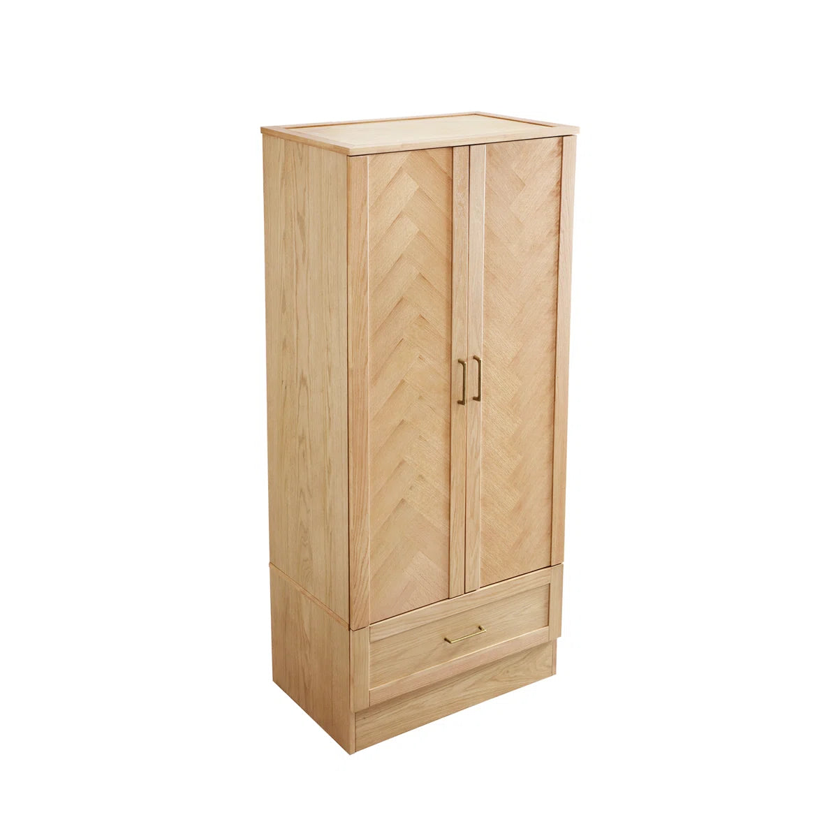 2-Door Solid Wood Wardrobe Closet Armoire with Drawer Hanging Rod Natural Finish