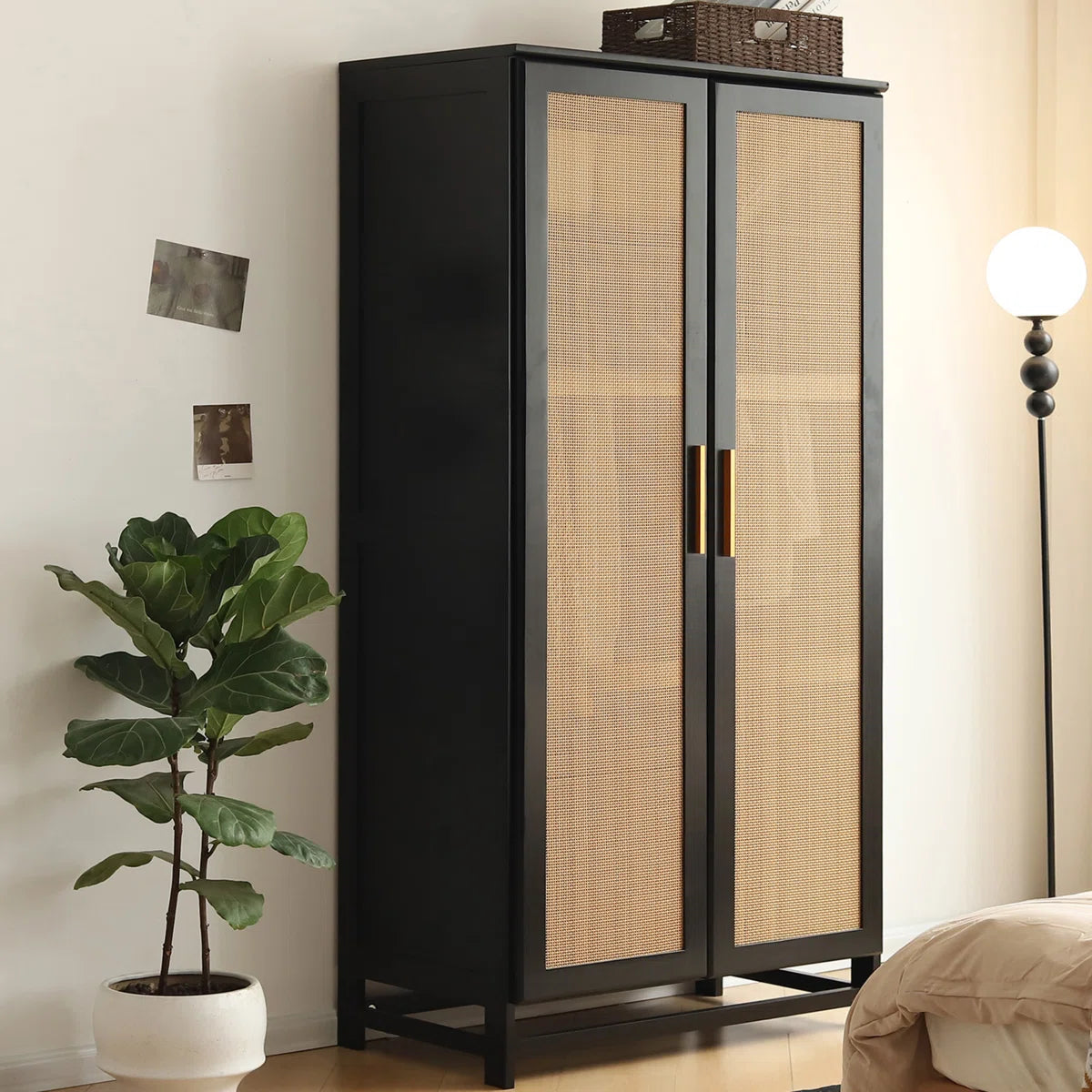 Albertha Solid Wood Bedroom Wardrobe Large Storage Rattan Door Style