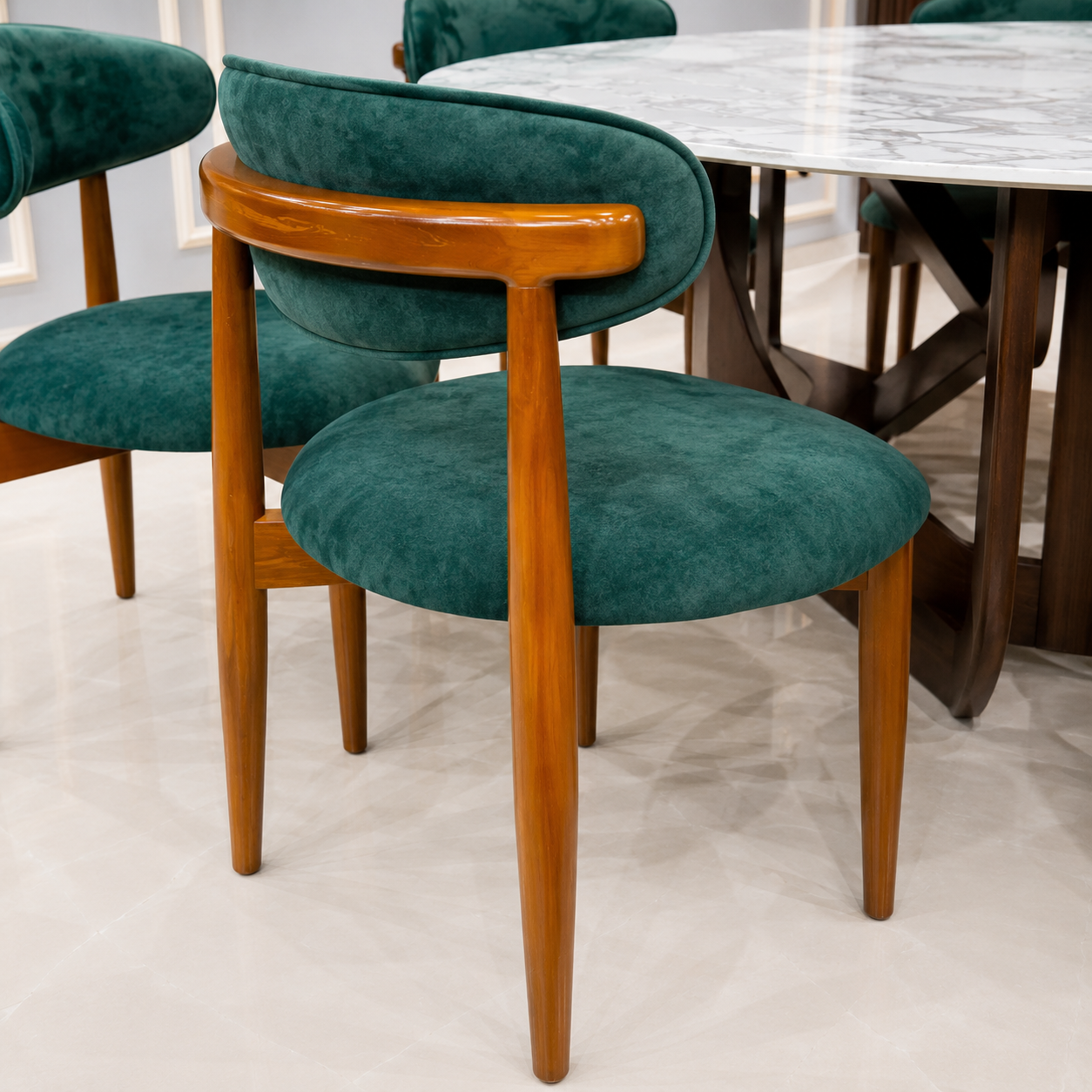 Modern 8 Seater Marble Dining Table Set with Green Velvet Chairs Ouch Cart