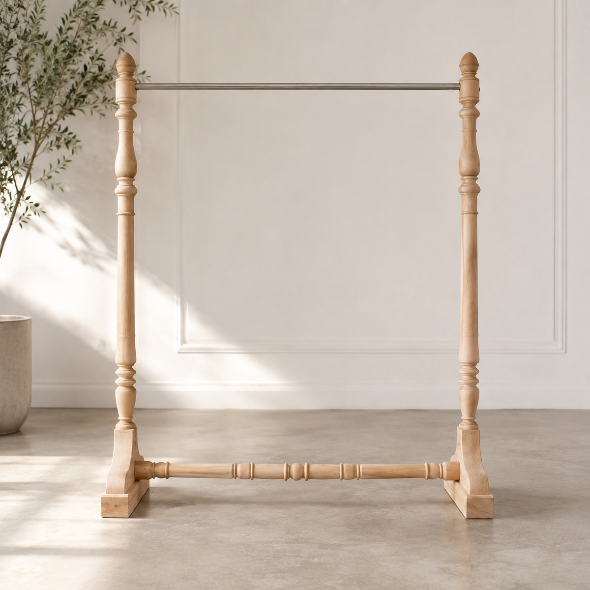 Ouch Cart Wooden Clothes Rack | Freestanding Garment Stand with Hanging Rod for Bedroom OUCH CART
