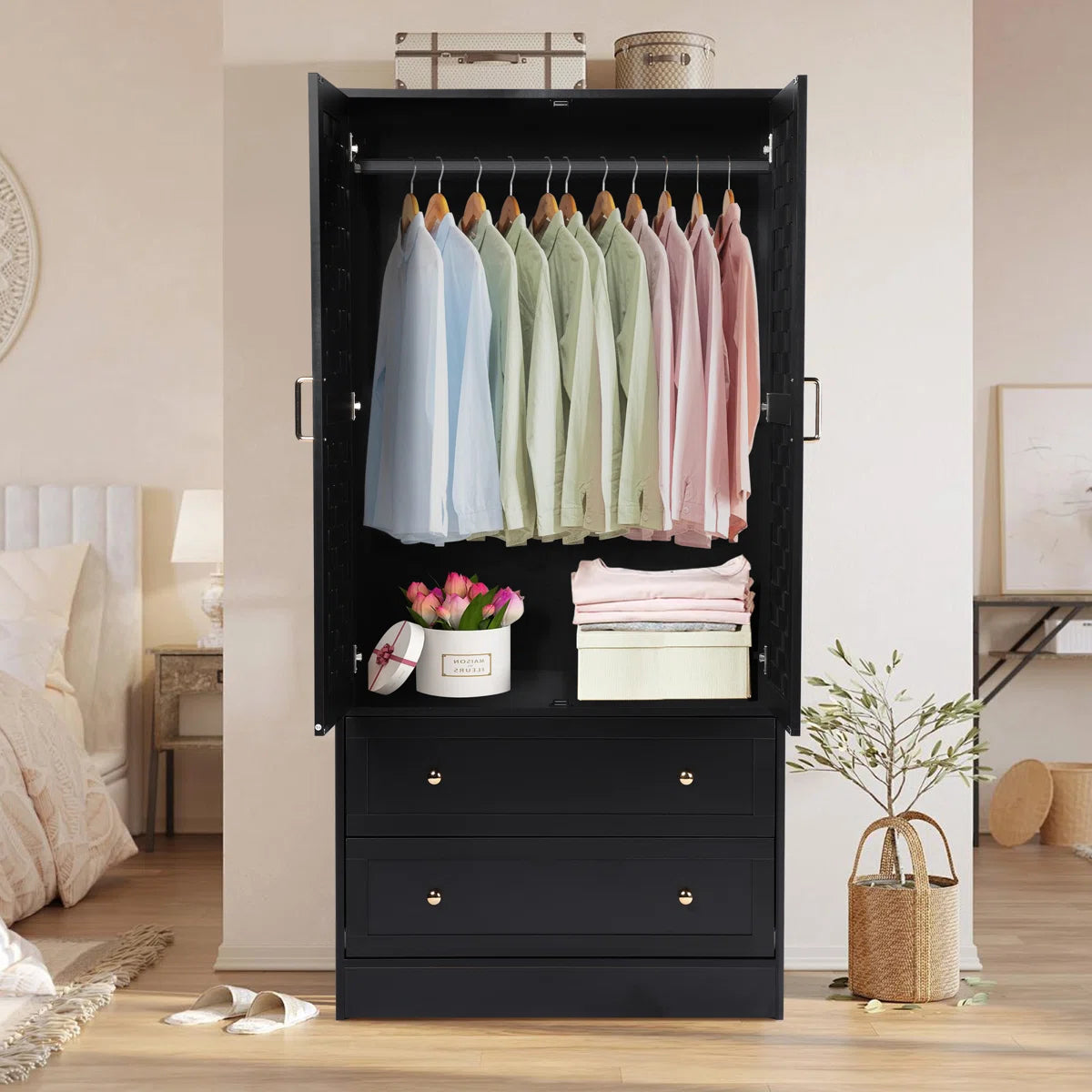 Romond Bedroom Armoire Functional and Stylish Solid Wood Wardrobe