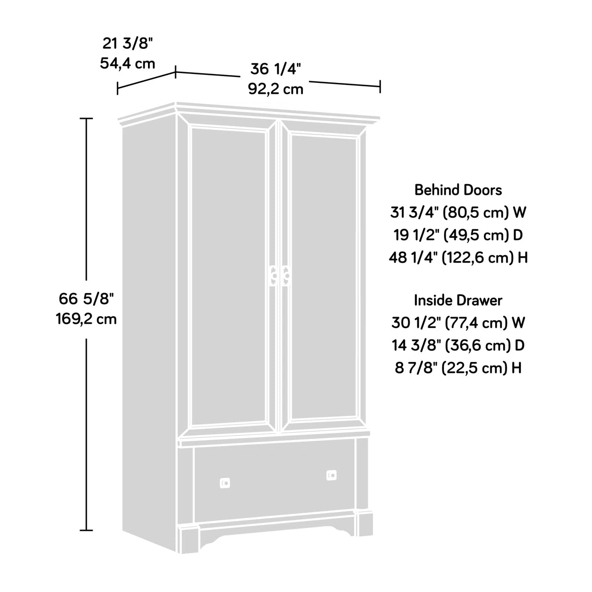 Orviston Armoire with Drawers and Hanging Space for Bedroom OUCH CART