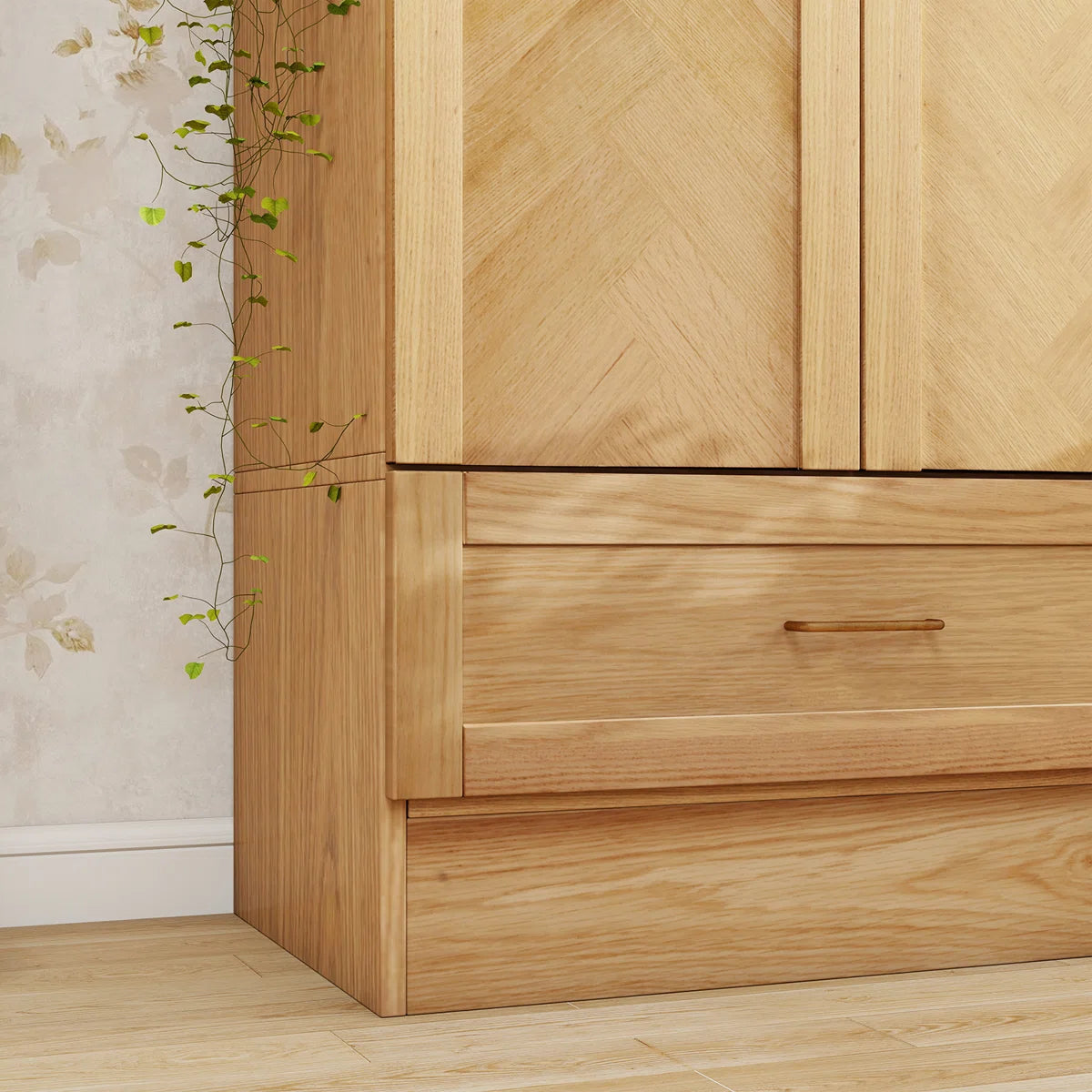 2-Door Solid Wood Wardrobe Closet Armoire with Drawer Hanging Rod Natural Finish