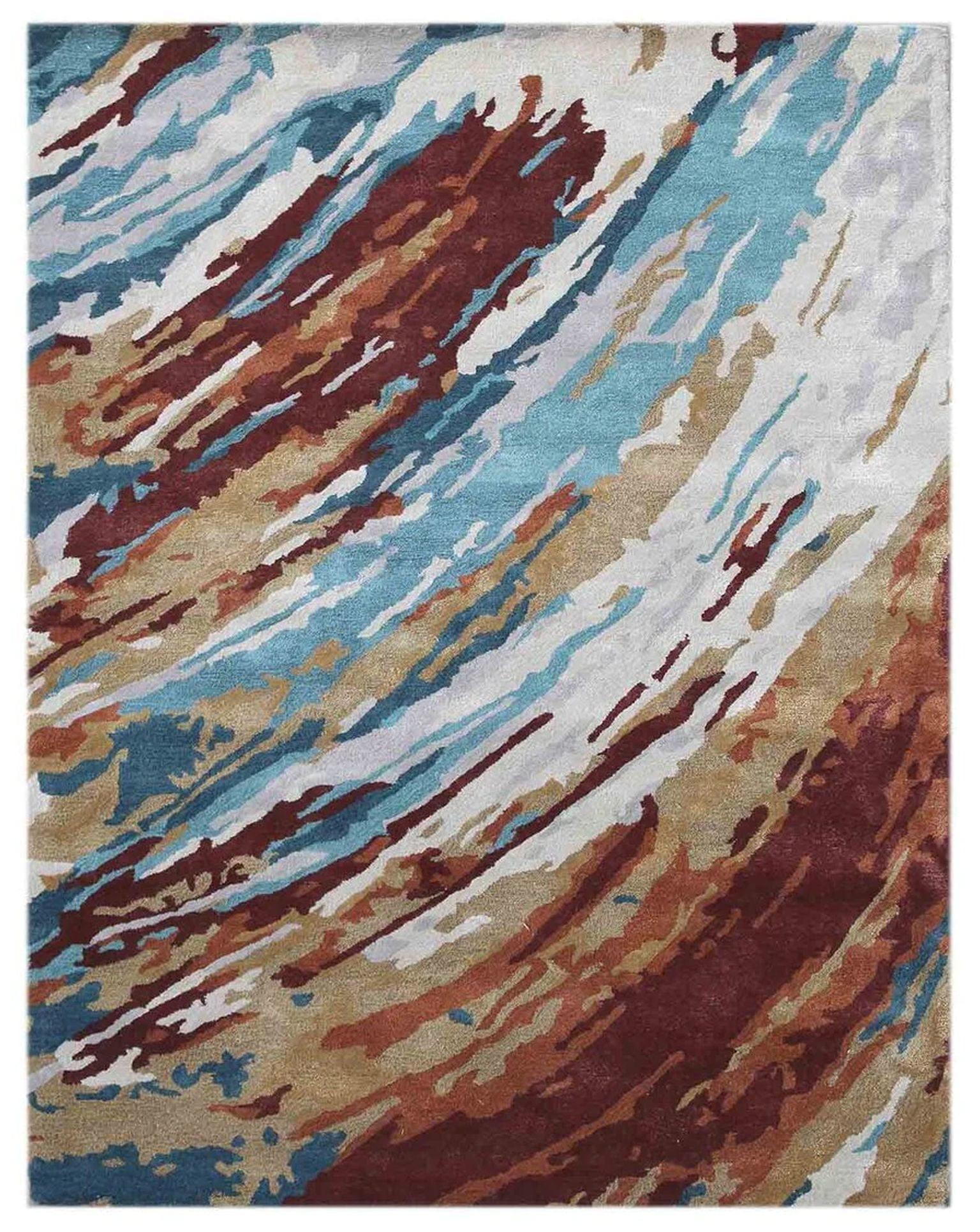 Orange Wool & Viscose Dream Scape 5x8 Feet Hand-Tufted Carpet - Rug - Ouch Cart