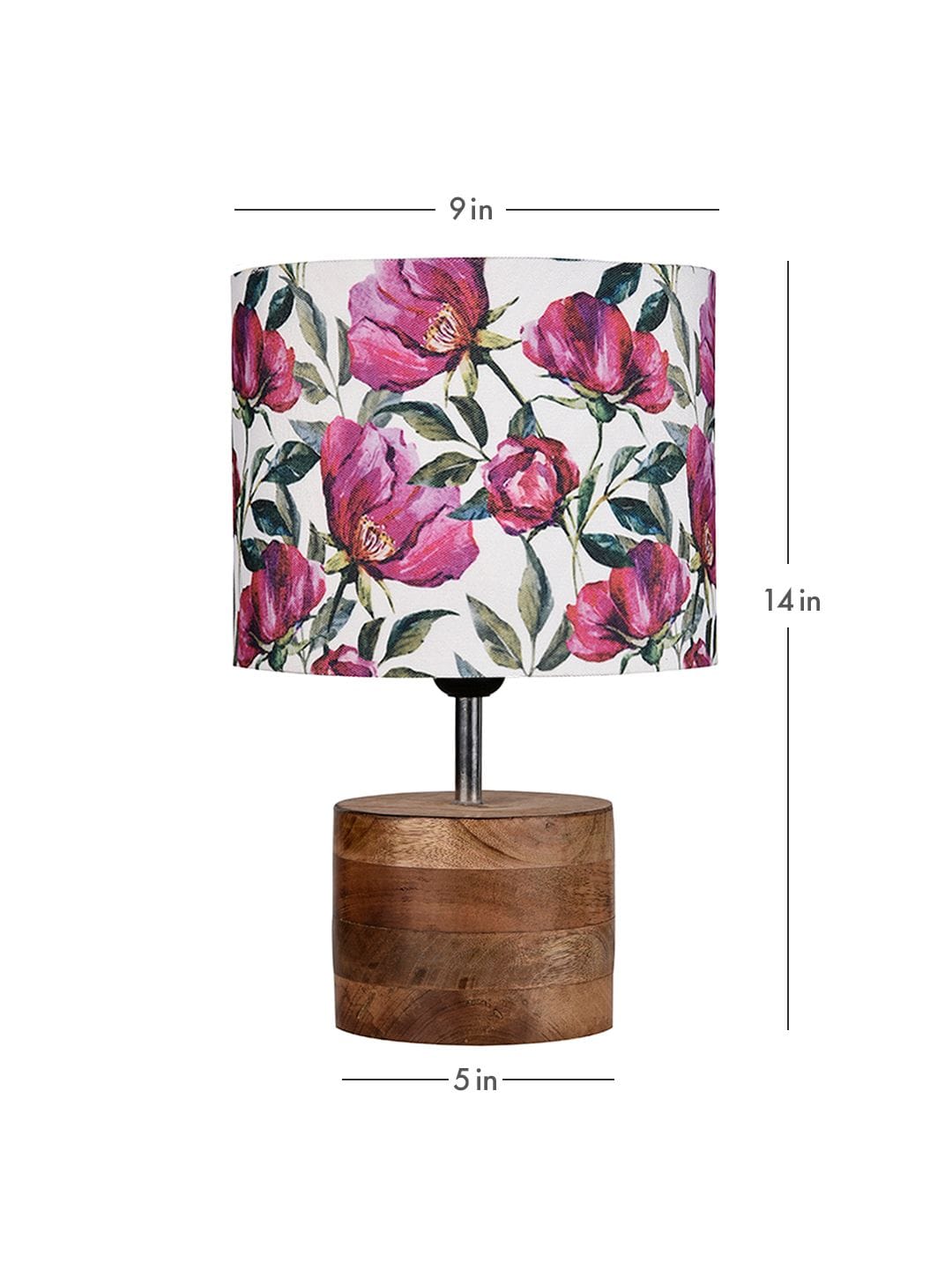 Wooden Brown Log Table Lamp with Pink Rose Shade