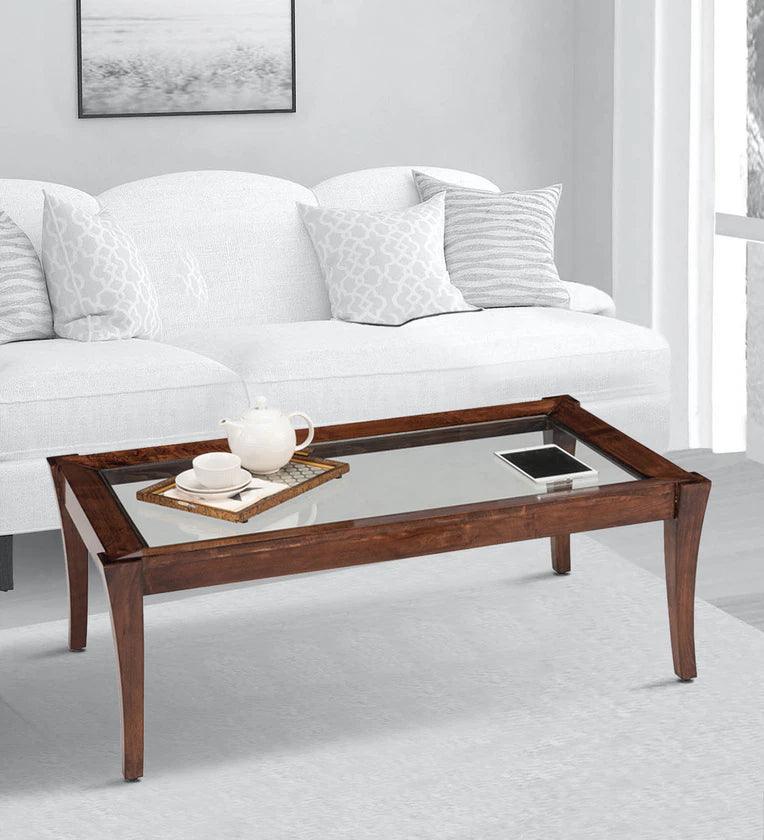 Solid Wood Coffee Table in Brown Finish - Ouch Cart