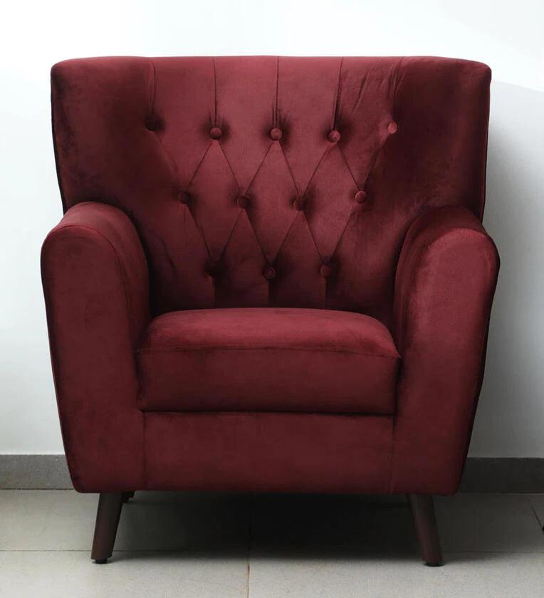 Velvet 1 Seater Sofa In Wine Red Colour - Ouch Cart