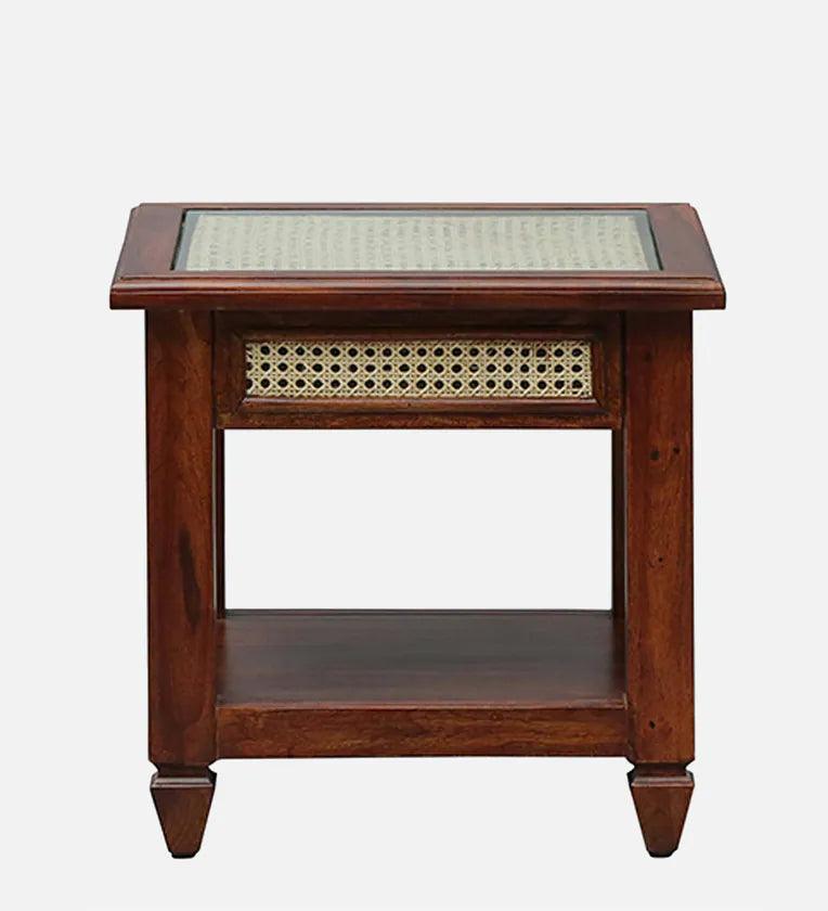 Sheesham Wood Bedside Table In Honey Oak & Cane Finish - Ouch Cart