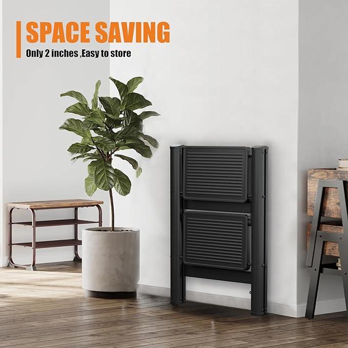 EFFIELER 2 Step Ladder 2 Step Stool Folding Step Stool with Handrails, Sturdy Step Stool for Adult, 500LBS Capacity Sturdy& Portable Ladder for Home Kitchen Library Office - Ouch Cart