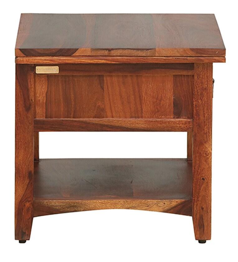 Sheesham Wood Bedside Table in Scratch Resistant Honey Oak Finish With Drawer - Ouch Cart