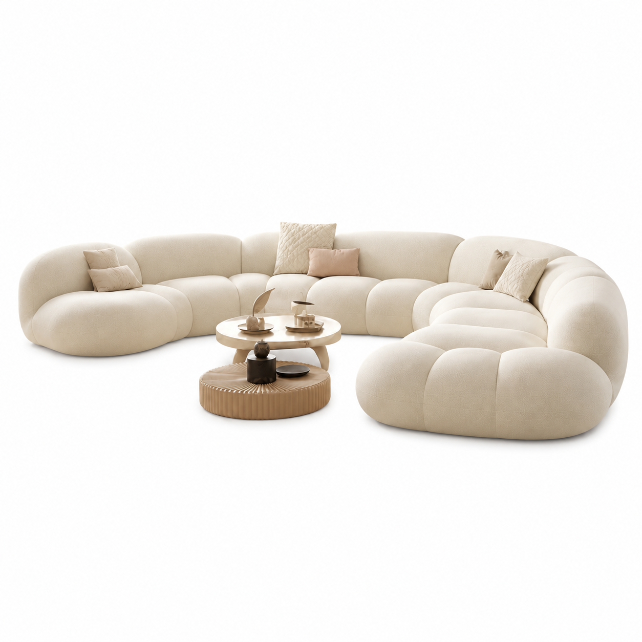 Ouch Cart Modern Curved Bouclé Sectional Sofa – Luxury Cloud Couch for Living Room | Plush Upholstered Contemporary Designer Sofa OUCH CART